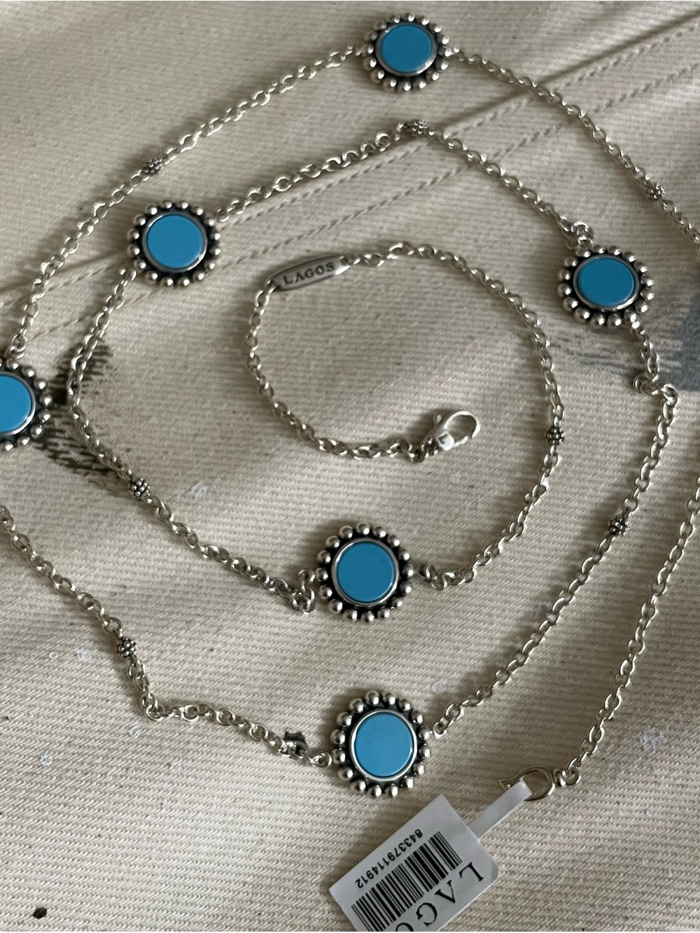 Lagos Silver 925 Maya Necklace Blue ceramics New 34”